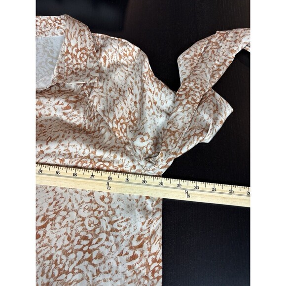 Paige Sayven Blouse Cream Bronze Rust Ecru Melon Animal Print Large Button Down - Picture 10 of 11
